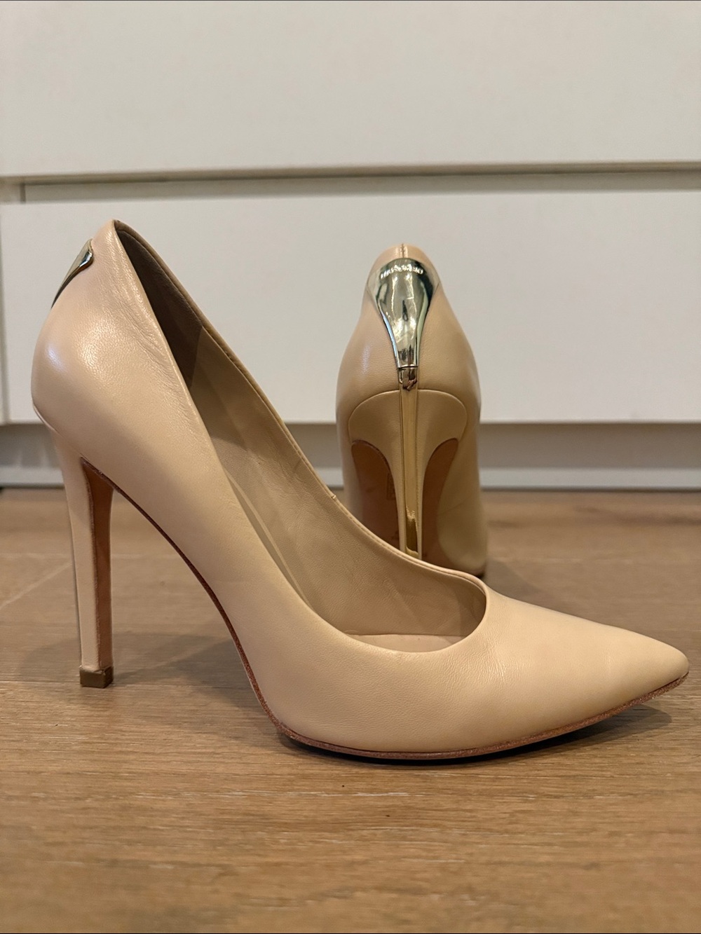 Marciano Cream Pointed-Toe Stiletto Pumps